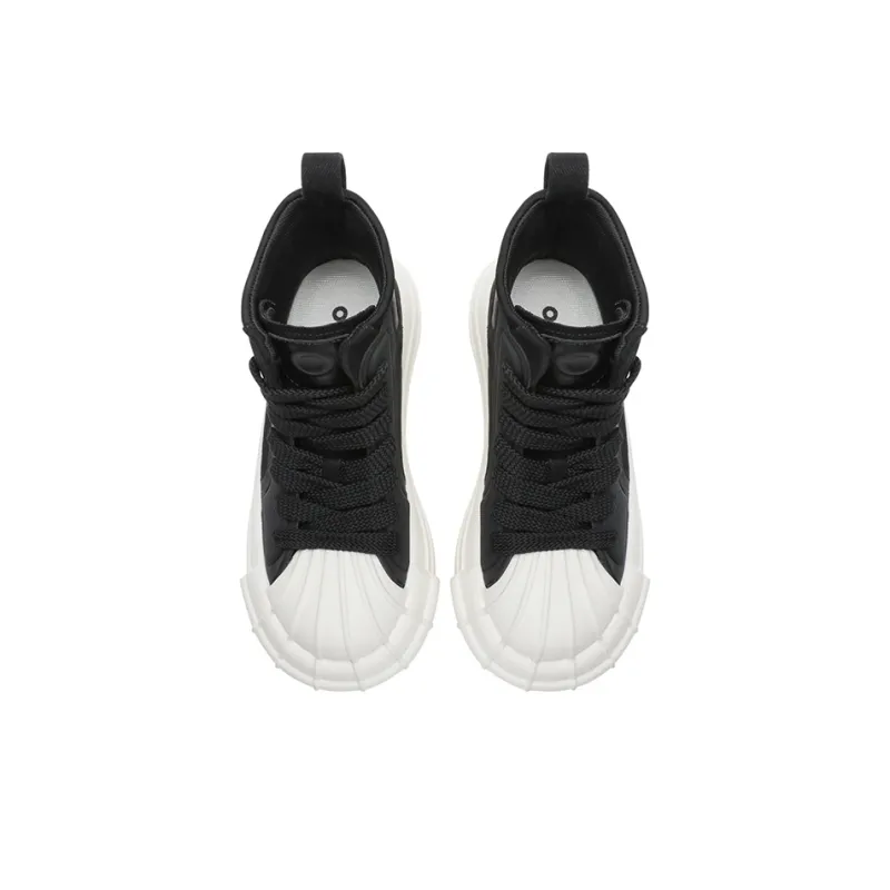 Ouder Sheller Anti-Slip And Wear-Resistant Height Increasing High-Top Skateboard Shoes Women's Black-3