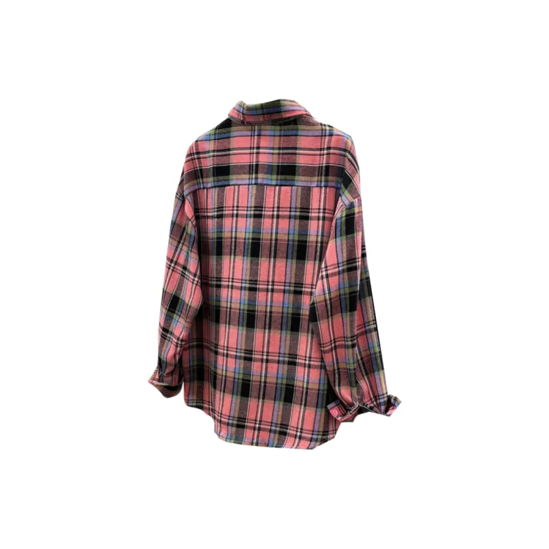 TUSHIFEI Shirt Women's Black Pink Plaid-1