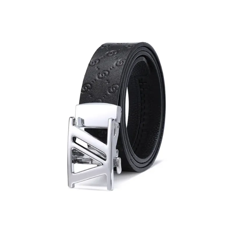 Cheekkiss Cow Leather Belts Men's Silver Gunmetal 3.5cm-2