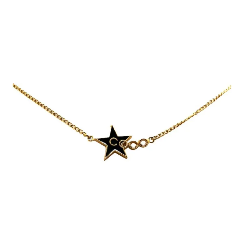 CHANEL 2001 Gold Plated And Enamel Coco Star Necklace Costume Necklace-0