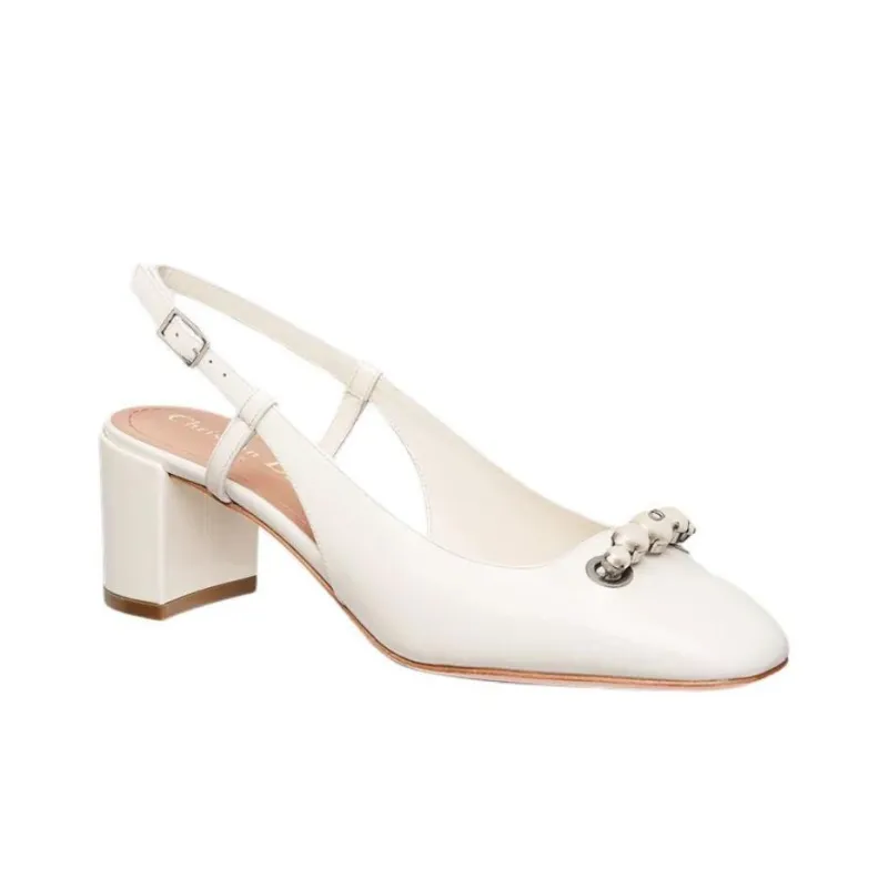 DIOR Paris Chunky Heel High Heels 5.5cm Women's White-2