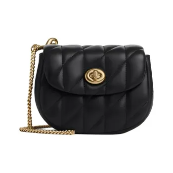 COACH Turnlock Nappa Leather Crossbody Bag, Shoulder Bag Mini Women's Black