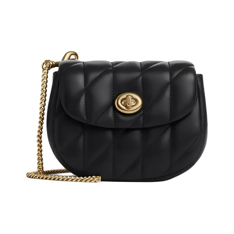 COACH Turnlock Nappa Leather Crossbody Bag, Shoulder Bag Mini Women's Black-0