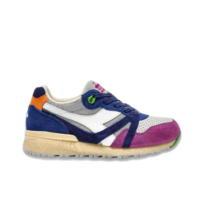 Diadora Anti Slip Wear Resistant Low Top Casual Shoes Women's Blue Gray White Purple-1