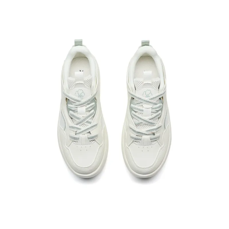 XTEP Wear-Resistant Slip-Resistant Coverage Low-Top Skateboard Shoes Women's White Green-3