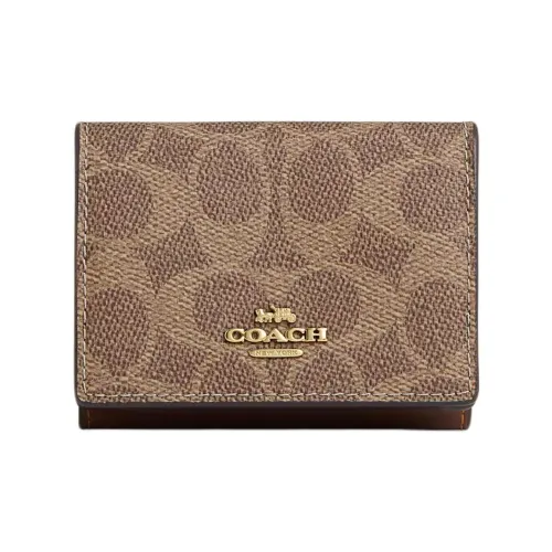COACH Coated Canvas With Leather Wallet Small Size Women's Tan And Brown