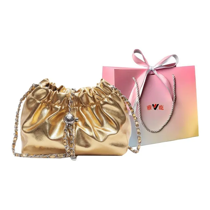 Yalu PU Pleated Shoulder Bag, Crossbody Bag Women's Gold/Silver-0