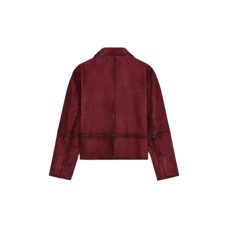 ZARA ZW Series Leather Jacket Women's Burgundy-1
