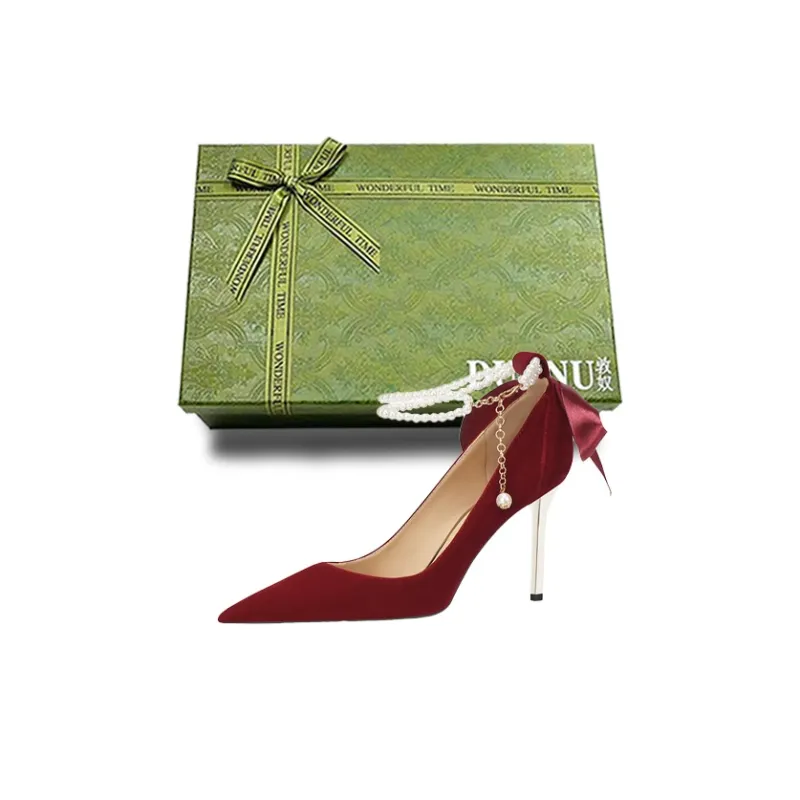 Dunnu Slim Heel High Heels 9cm Women's Red Gift Box Set-7