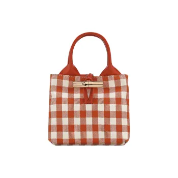 LONGCHAMP Le Roseau Cotton Canvas One Shoulder Handbags Extra Small Women's Plaid Red