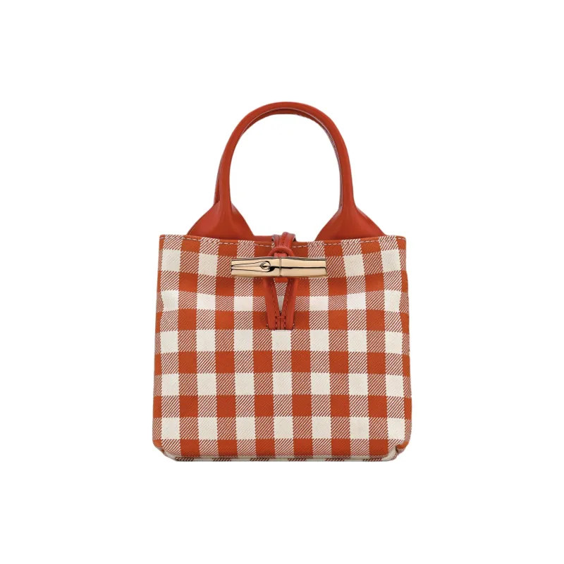 LONGCHAMP Le Roseau Cotton Canvas One Shoulder Handbag Mini Women's Red Plaid-0