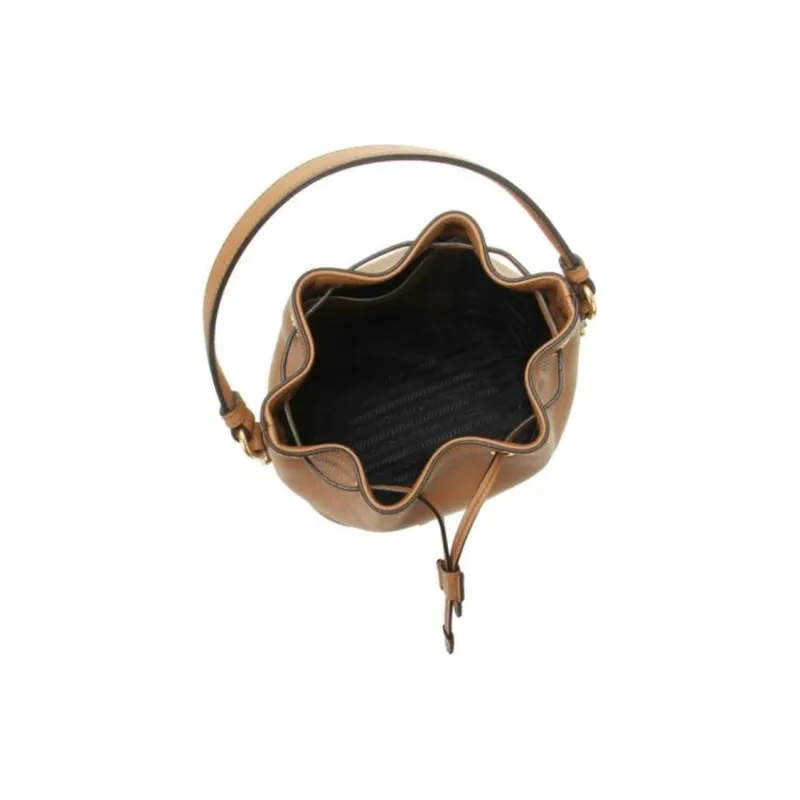 PRADA Leather Bucket Bag, Shoulder Bag, Crossbody Bag, Handbag Women's Brown-3