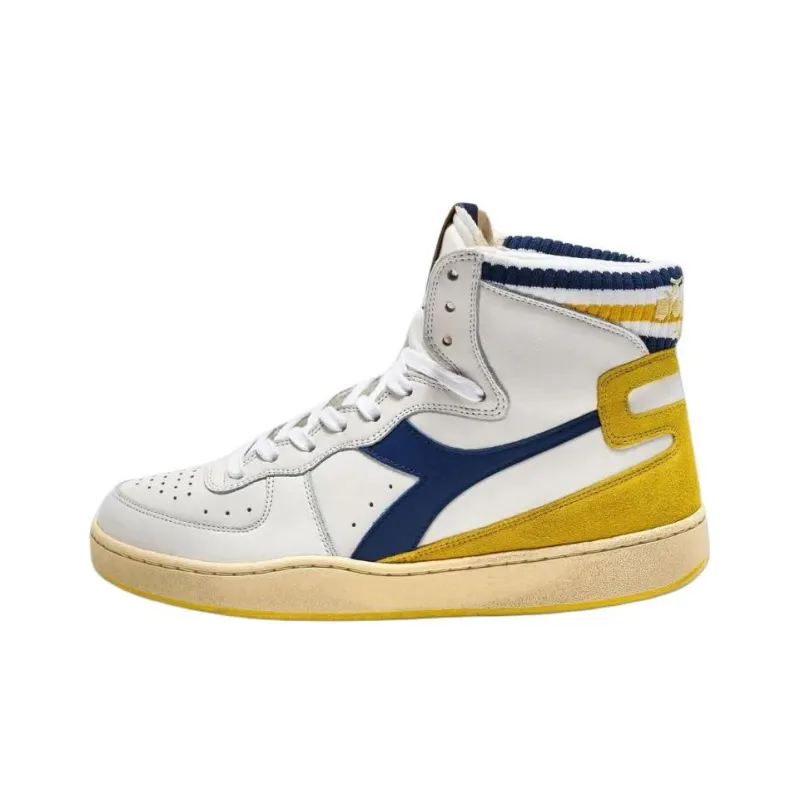 Diadora Mi Basket Anti Slip Wear Resistant High Top Skateboard Shoes Men's White Blue-0