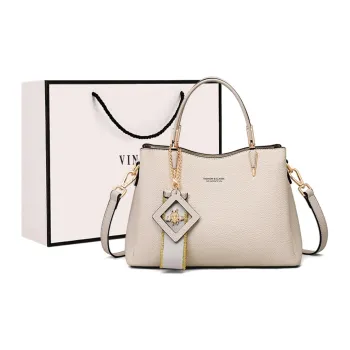 VINEY Cow Leather Handbags Shoulder Bag Crossbody Bag Large Size Women's Ecru
