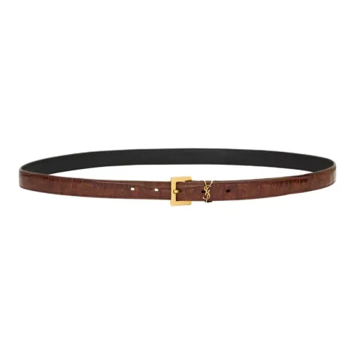 SAINT LAURENT Calfskin Brass Leather Belts Women's Brown 2CM