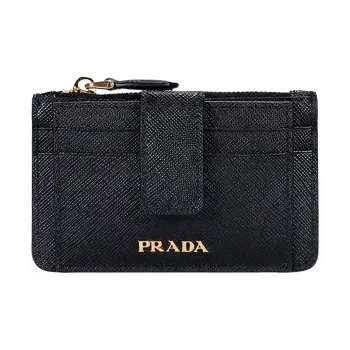 PRADA Leather Card Clip Wallets Women's Black