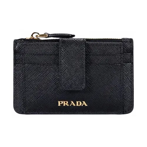 prada Sneakers Leather Card Clip Wallets Women's Black
