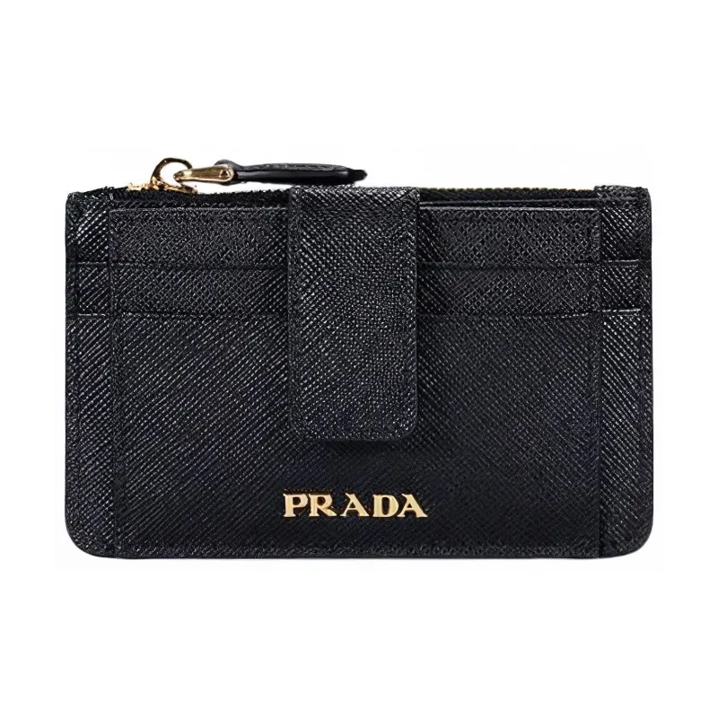 PRADA Leather Card Clip Wallets Women's Black-0