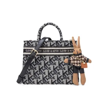 CLEVER& KETCH PU Tote Shoulder Bag Crossbody Bag Handbag Women's K Letter Black/Black