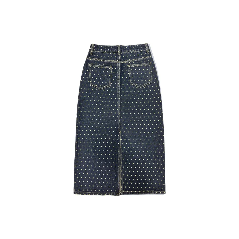 Wen Shan Denim Long Skirt Women's Nostalgic Blue-1