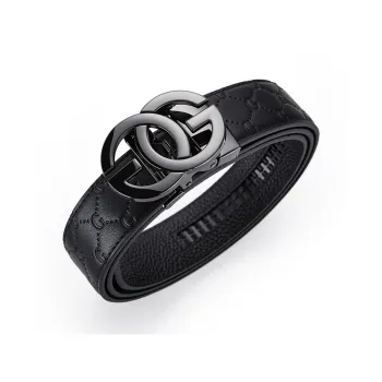 GUSKI Top Grain Cow Leather Automatic Buckle Belt, Husband's Belt Men's Gunmetal Width 3.5cm Gift Box Set