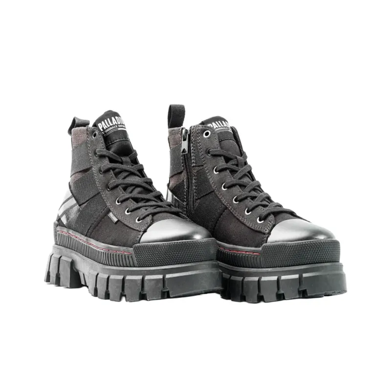 Palladium Revolt Wear resistant And Waterproof Mid Top Canvas Shoes Women's Black-3