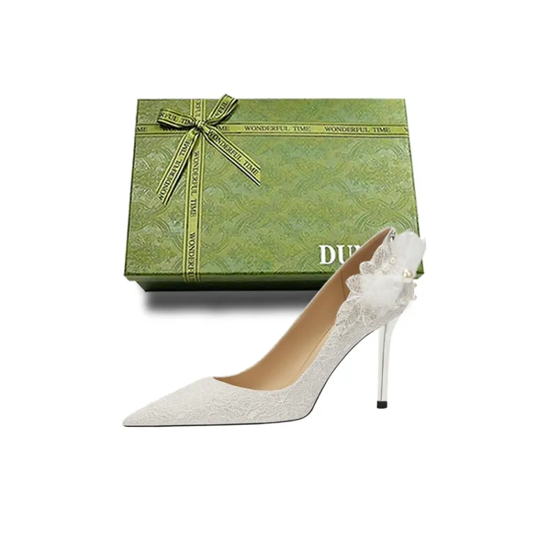 Dunnu Slim Heel High Heels 8cm Women's White-6
