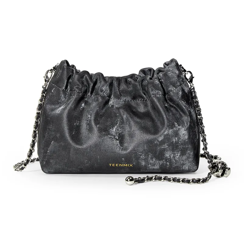 Teenmix Synthetic Leather With Cow Leather Shoulder Bag Regular Women's Olive Green/Graphite Black-1