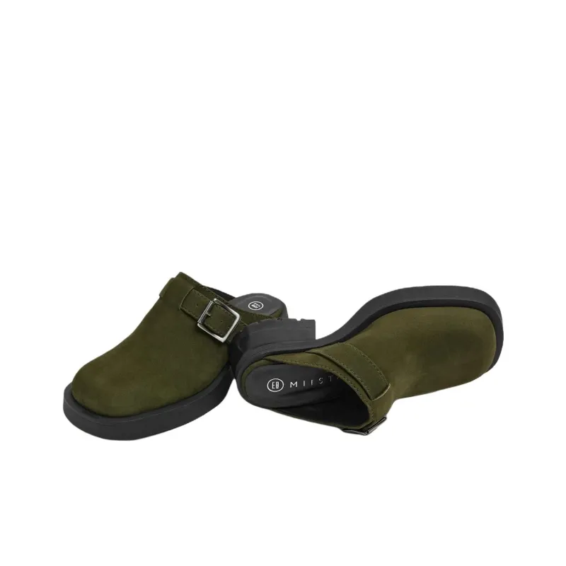 MIISTA Closed Toe Slippers 5cm Women's Green-2