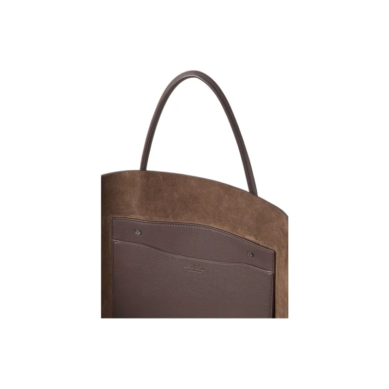 Loro Piana Cow Leather Tote Bag Shopping Bag Handbag Large Size Men's Chocolate-4