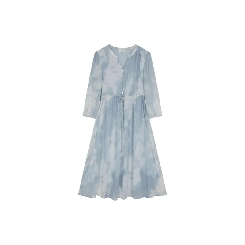 IHIMI Long Sleeved Dress Women's Blue-2