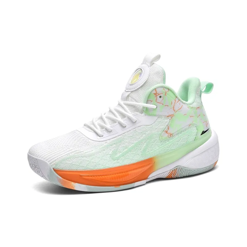 Kuding Basketball Shoes Men Mid Top Ginkgo Green/Black Blue Orange/Mint Green-1