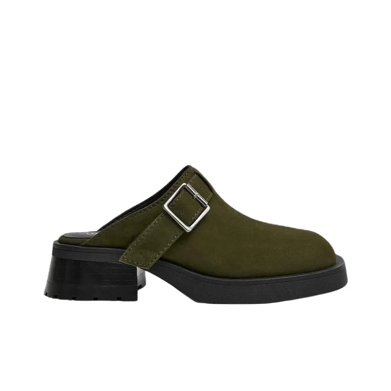 MIISTA Closed Toe Slippers 5cm Women's Green-1