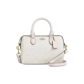 COACH Rowan Coated Canvas One Shoulder Handbags Small Size Women's Gold & White