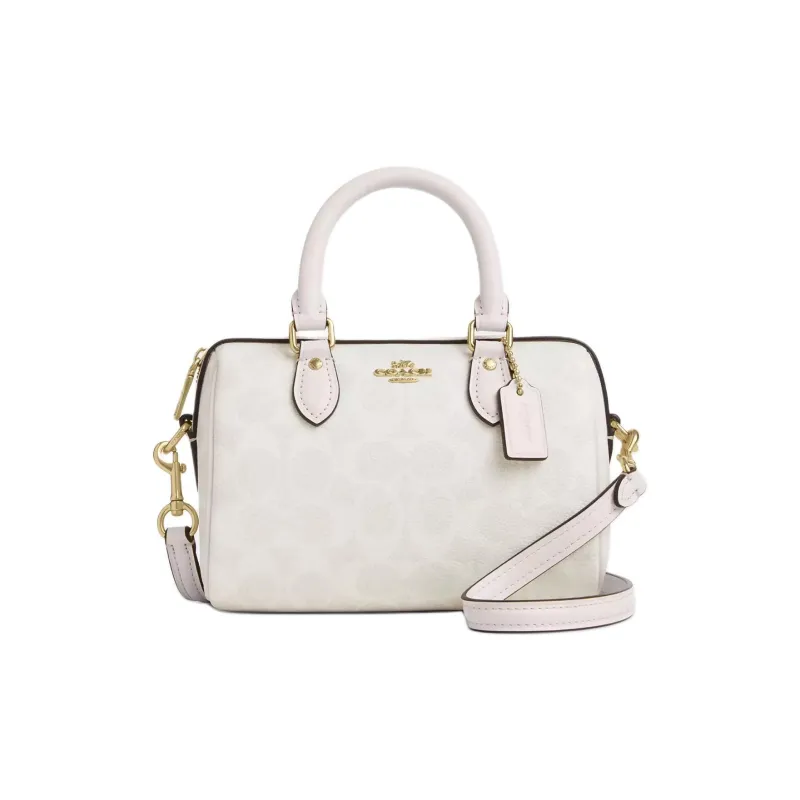 COACH Rowan Coated Canvas One Shoulder Handbags Small Size Women's Gold & White-0
