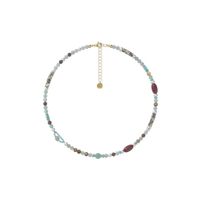 GOOGMO Wood Grain Stone Necklaces Women's-0
