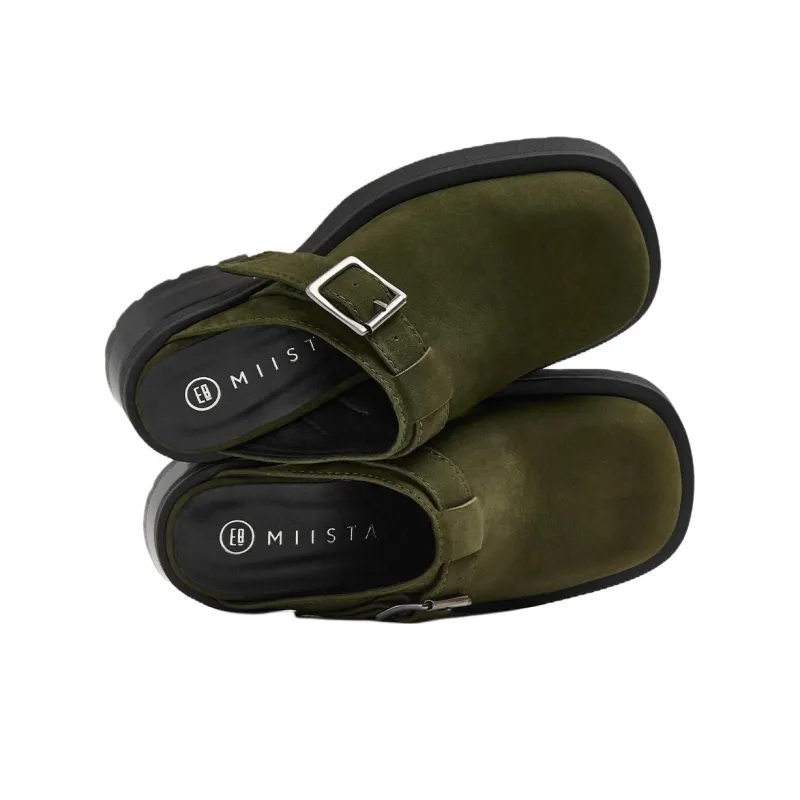 MIISTA Closed Toe Slippers 5cm Women's Green-4