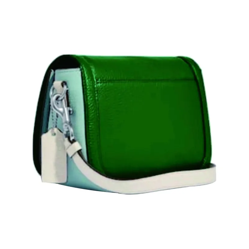 COACH Saddle Litchi Grain Leather Saddle Bag Shoulder Bag Crossbody Bag Small Size Women's Green White-1