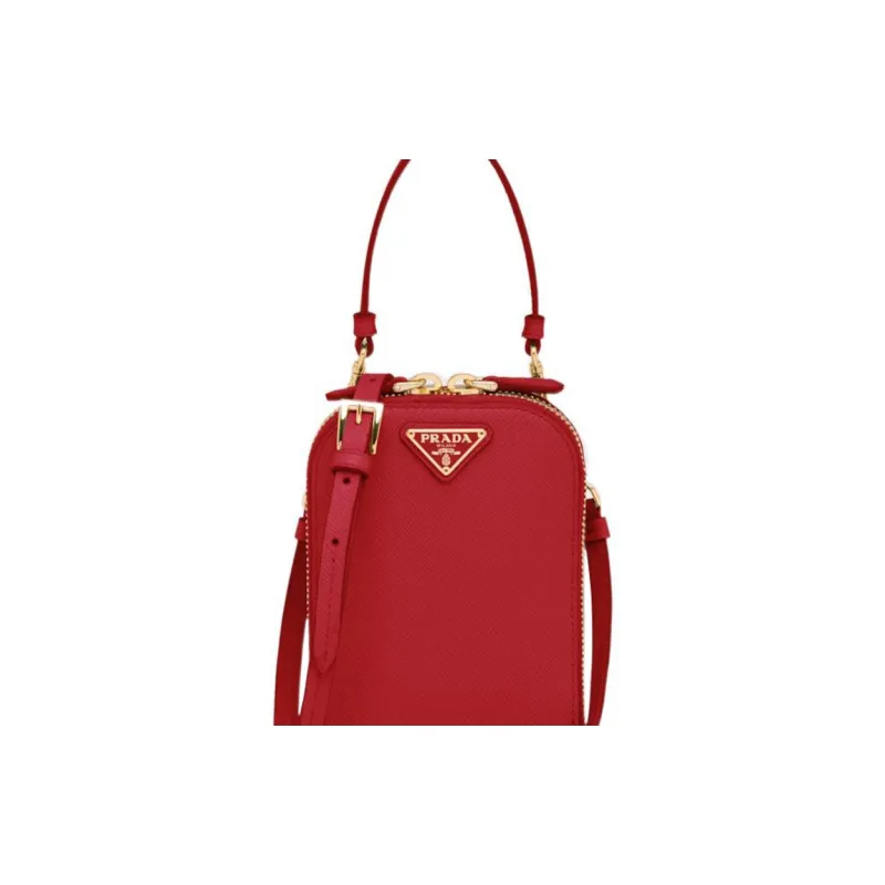PRADA Saffiano Leather Shoulder Bag Crossbody Bag Handbag Mini Women's Red-3