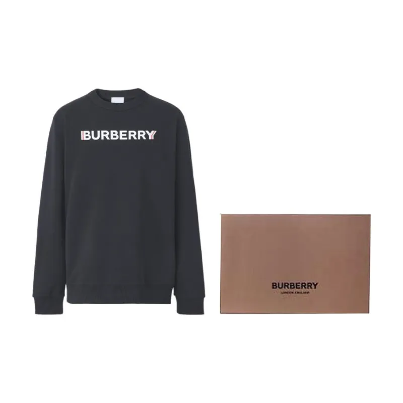 Burberry Logo Print Cotton Sweatshirt Black - POIZON