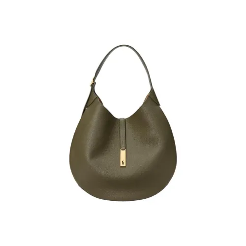 Ralph Lauren Polo ID Cow Leather Crossbody Bags Shoulder Bags Large Size Women's Olive Green