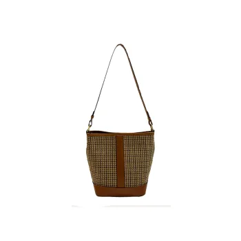 BEMIX PETS With Cow Leather And Woolen Bucket Bag, Shoulder Bag Women's Coffee Brown