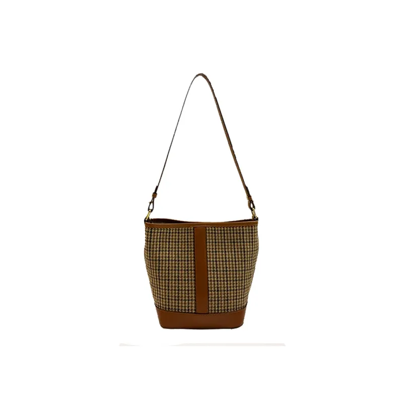 BEMIX PETS With Cow Leather And Woolen Bucket Bag, Shoulder Bag Women's Coffee Brown-0