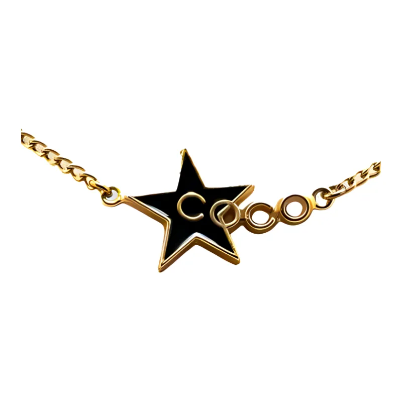 CHANEL 2001 Gold Plated And Enamel Coco Star Necklace Costume Necklace-2