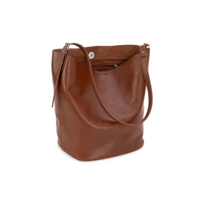 VENOF Cow Leather Bucket Bag, Handbag, Shoulder Bag Women's Vegetable Tanned Coffee/Vegetable Tanned Black-16