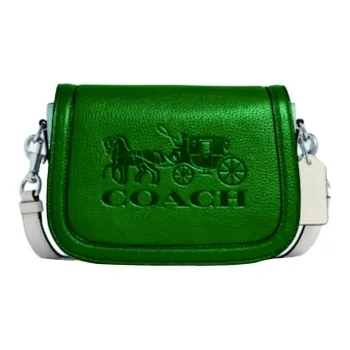 COACH Saddle Litchi Grain Leather Saddle Bag Shoulder Bag Crossbody Bag Small Size Women's Green White