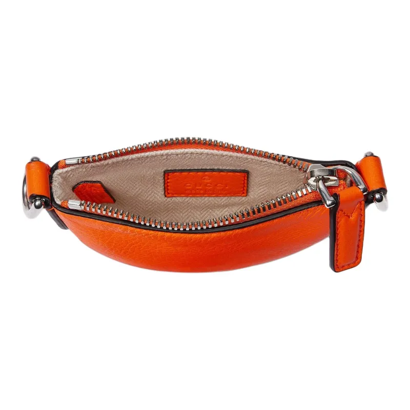 GUCCI Leather Crossbody Bag, Shoulder Bag Extra Mini Unisex Orange-4