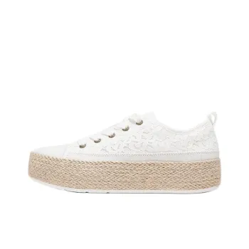 Skechers Bob's Anti Slip Wear Resistant Low Top Canvas Shoes Women's White