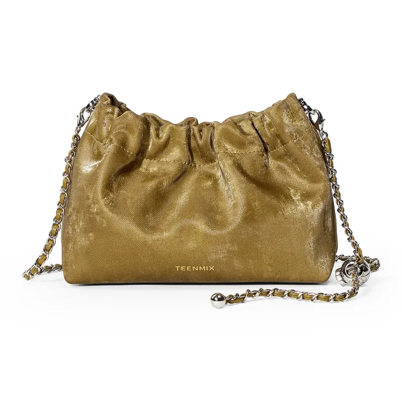 Teenmix Synthetic Leather With Cow Leather Shoulder Bag Regular Women's Olive Green/Graphite Black-8
