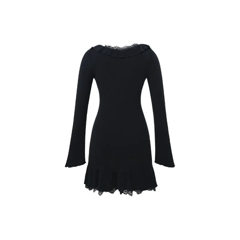 COVER TIME Long Sleeved Dress Women's Black-1